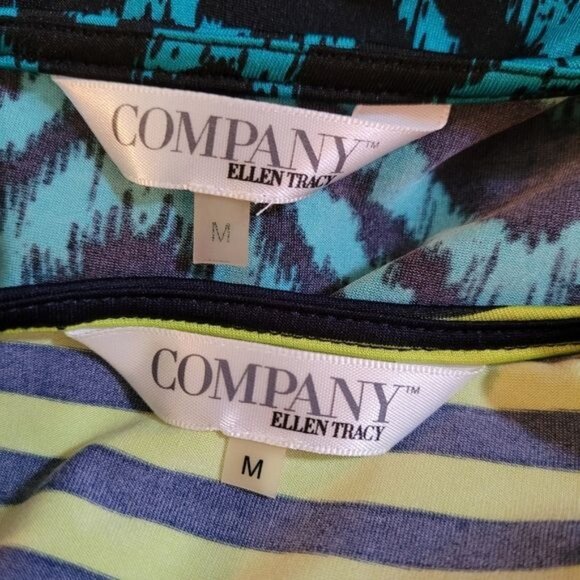 2 Bundle Ellen Tracy Dress Blue Green Black Medium Summer Cottagecore Summer - Picture 10 of 11